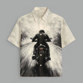 Menline Beige And Black Printed Half Sleeve Shirt