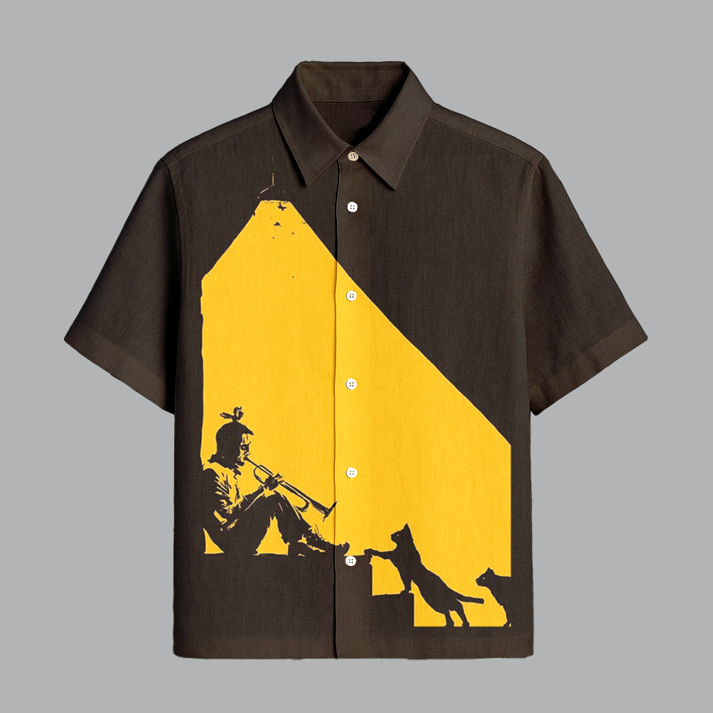 Menline Brown Printed Half Sleeve Shirt
