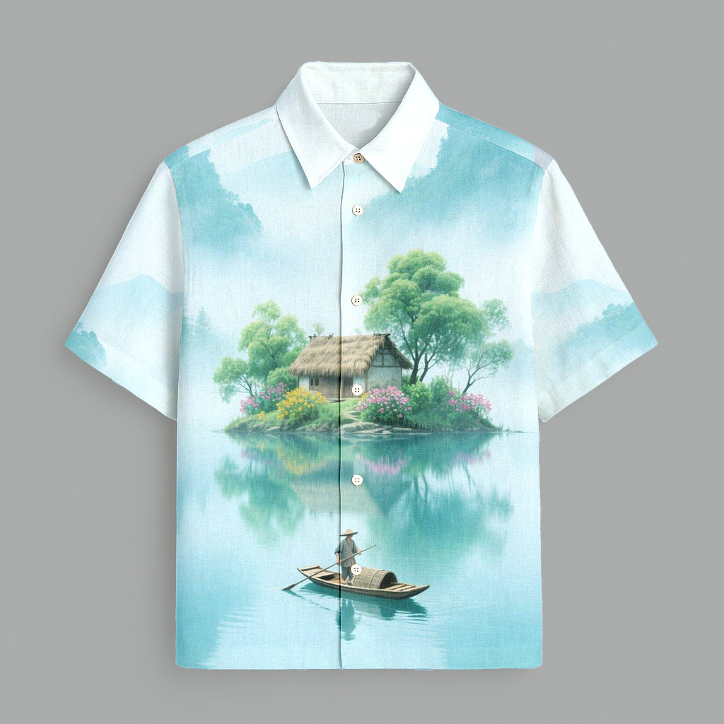 Menline Cyan Printed Half Sleeve Shirt
