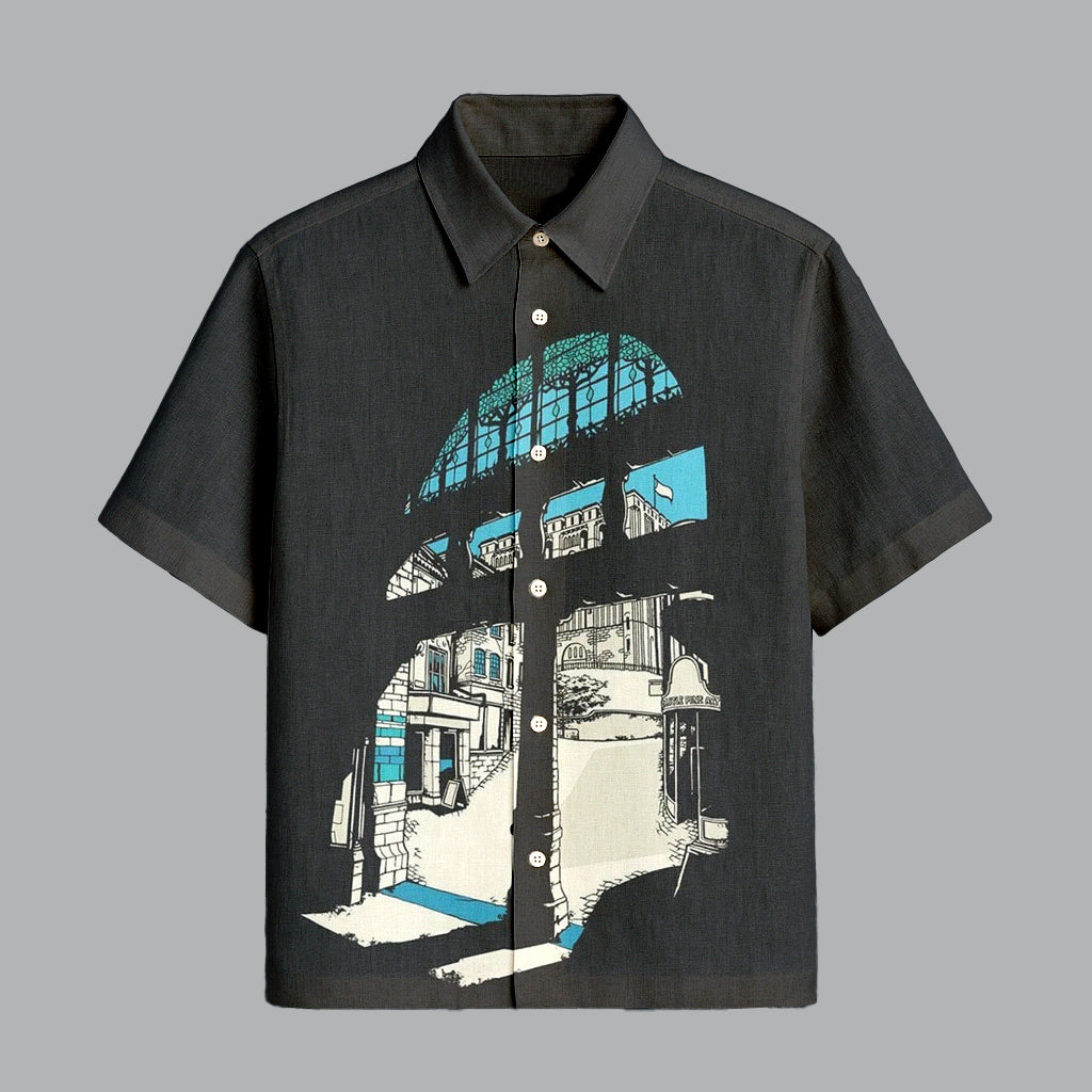 Menline Black Printed Half Sleeve Shirt