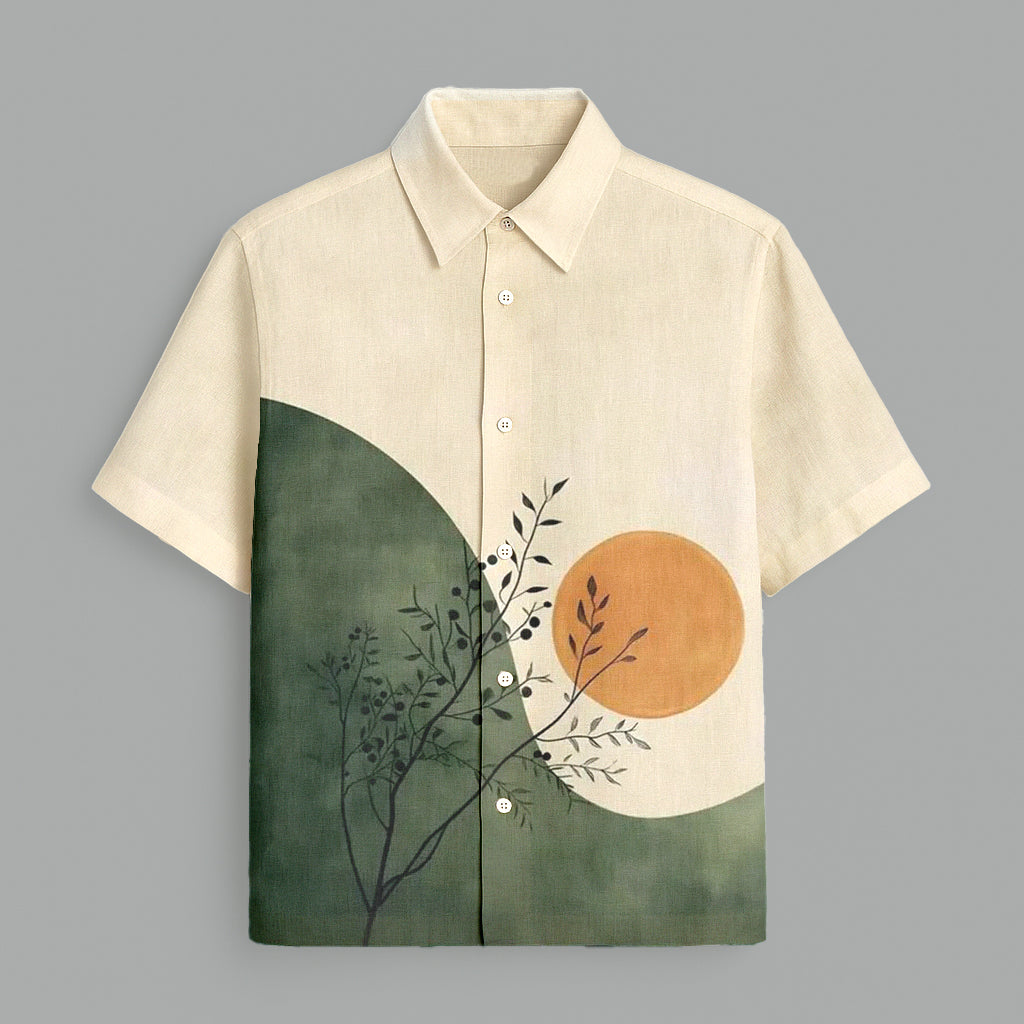 Menline Cream And Mehndi Printed Half Sleeve Shirt