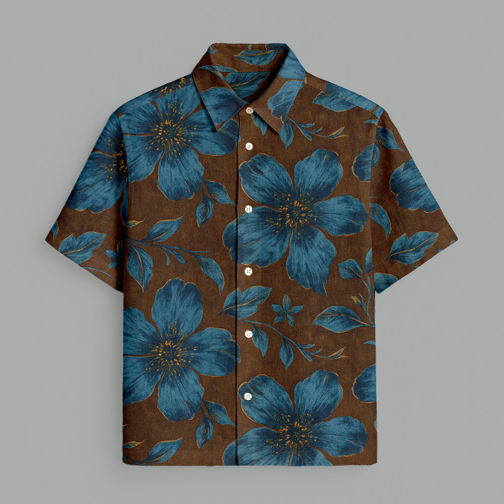 Menline Brown Flower Printed Half Sleeve Shirt