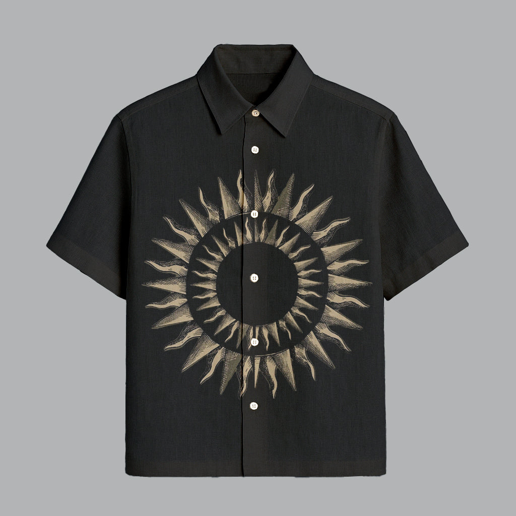 Menline Black Round Printed Half Sleeve Shirt