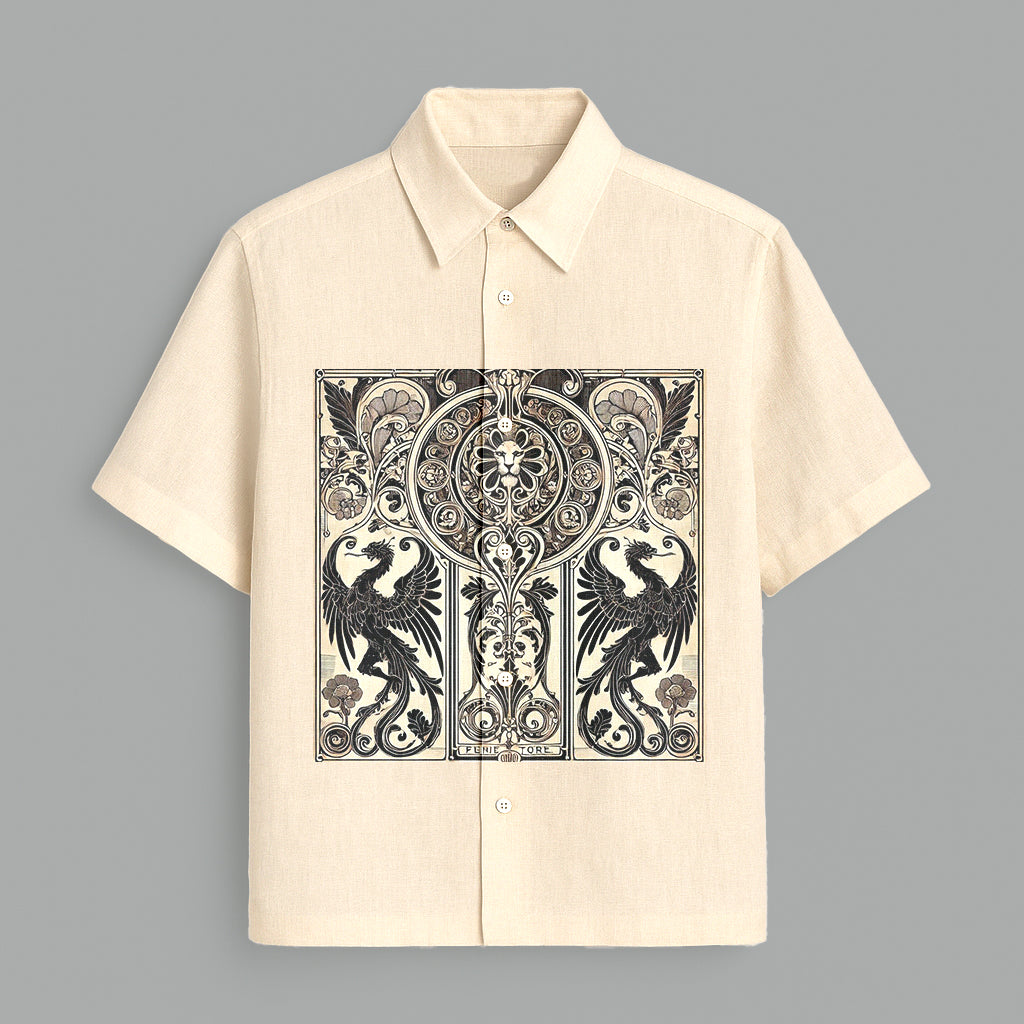 Menline Cream And Black Printed Half Sleeve Shirt